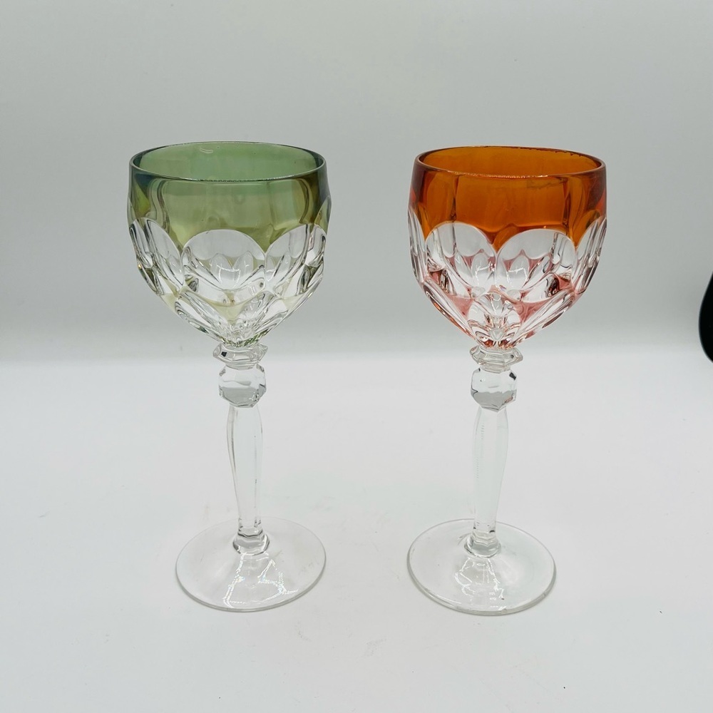 Vintage Hofbauer West Germany Wine Glasses Colored Bowls And Clear Bases